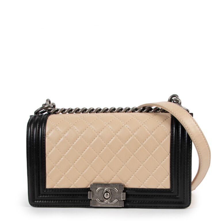 Chanel Beige Chevron Patent Leather New Medium Boy Flap Bag Chanel  TLC