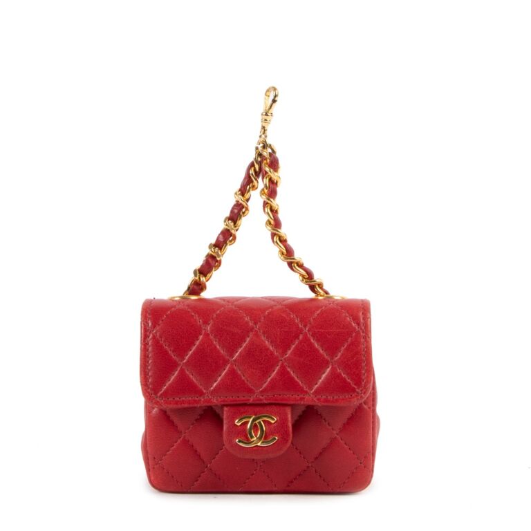 Chanel Vintage Red Quilted Lambskin 2 in 1 Micro Classic Flap Bag