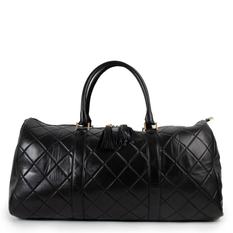 Vintage Chanel Black Quilted Leather Big Boston Travel Bag with Strap 50cm  Wide - Mrs Vintage - Selling Vintage Wedding Lace Dress / Gowns &  Accessories from 1920s – 1990s. And many