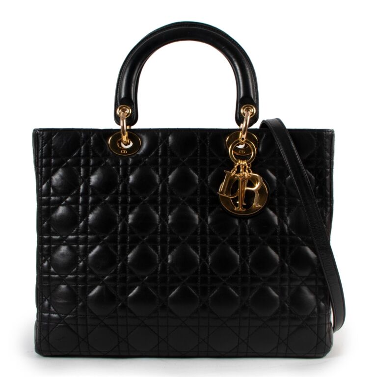 Christian Dior Black Large Lady Dior Cannage Lambskin Bag Labellov Buy and Sell Authentic Luxury