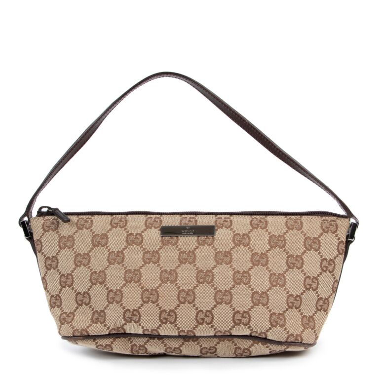 Gucci Brown Monogram Canvas Boat Baguette Shoulder Bag ○ Labellov