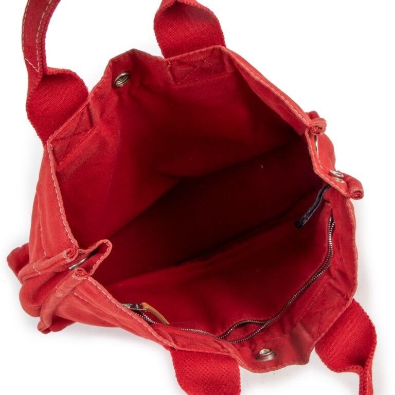 HERMES Paris Fourre Tout PM Red Coton Canvas Men's Tote Hand Bag Purse  France