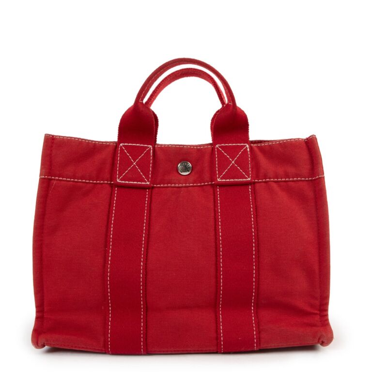 Herm s Fourre Tout PM Red Canvas Small Tote Bag Labellov Buy