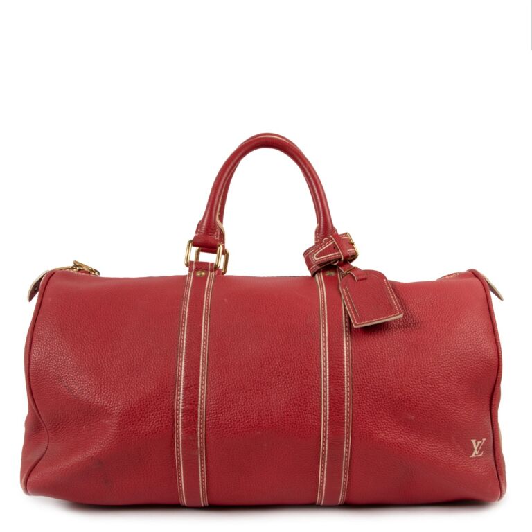 Louis Vuitton Keepall 50 Tobago Red Leather Travel Bag Labellov
