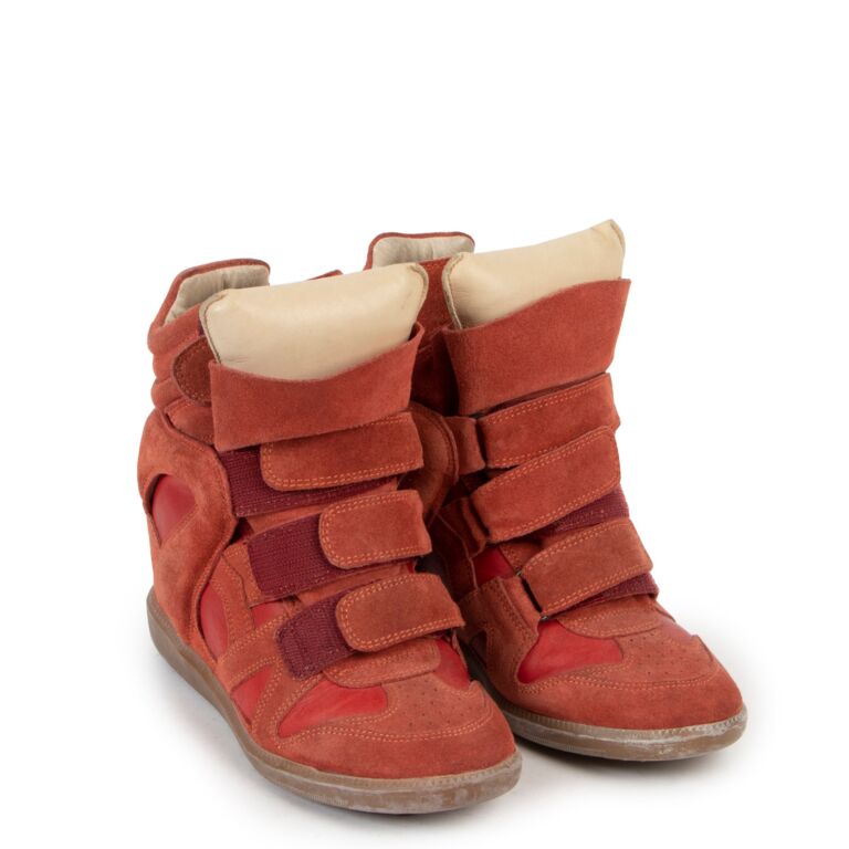 Isabel Marant Ecru Pink Suede Beckett Wedge Sneakers 37