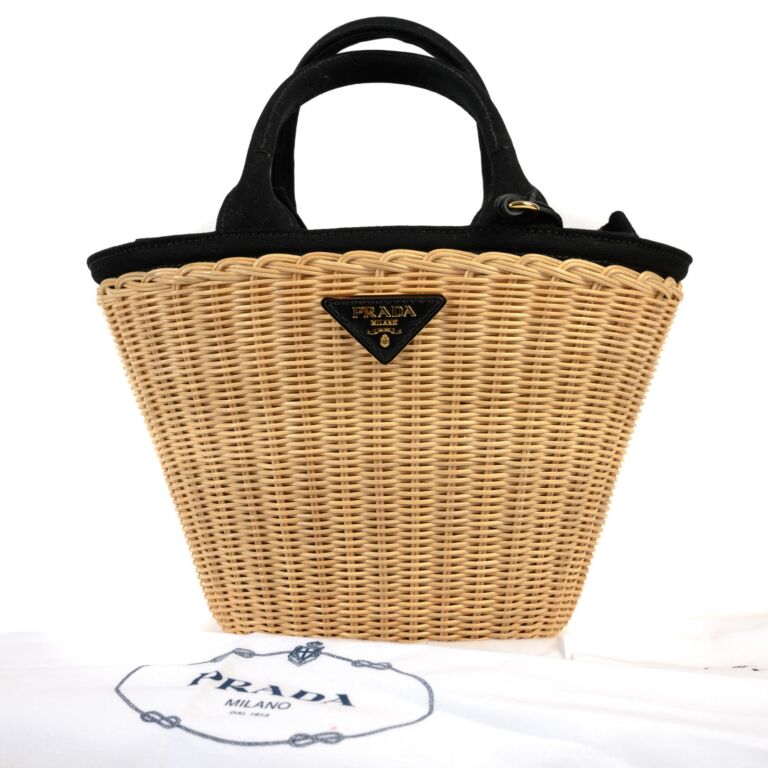 Prada Black Wicker and Canvas Bag ○ Labellov ○ Buy and Sell