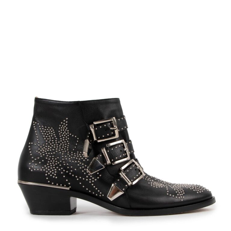Chloé Susanna Black Leather Stud Short Boots Labellov Buy and Sell ...