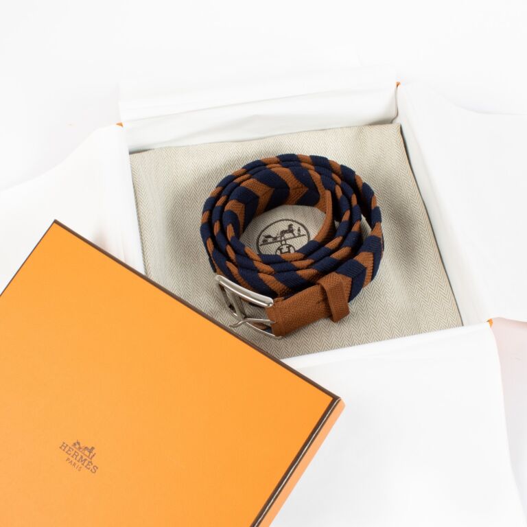 Hermès Gold/Indigo Romain Bredissage 35 Belt ○ Labellov
