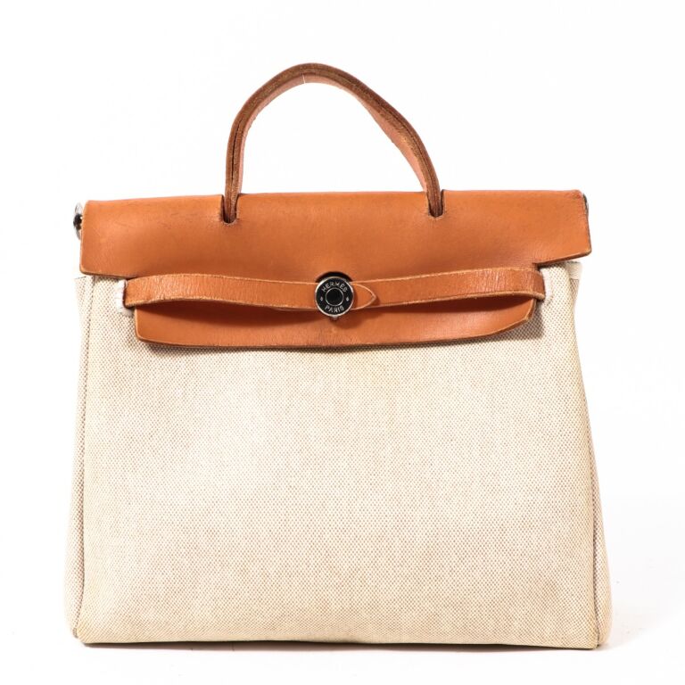 Hermes Herbag Toile Canvas Hunter Leather Labellov Buy and Sell Authentic Luxury