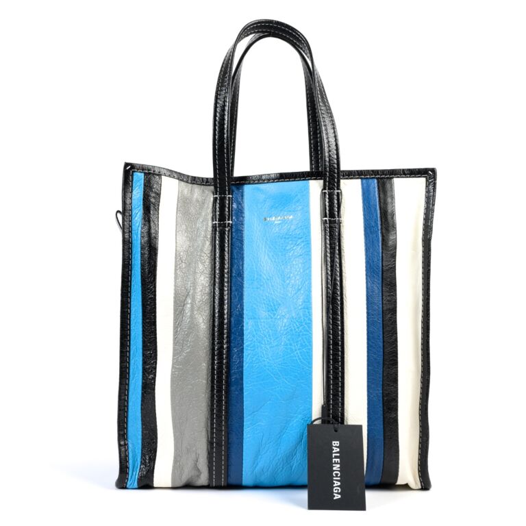Balenciaga Blue Stripe Bazar M Tote Bag Labellov Buy and Sell Authentic Luxury