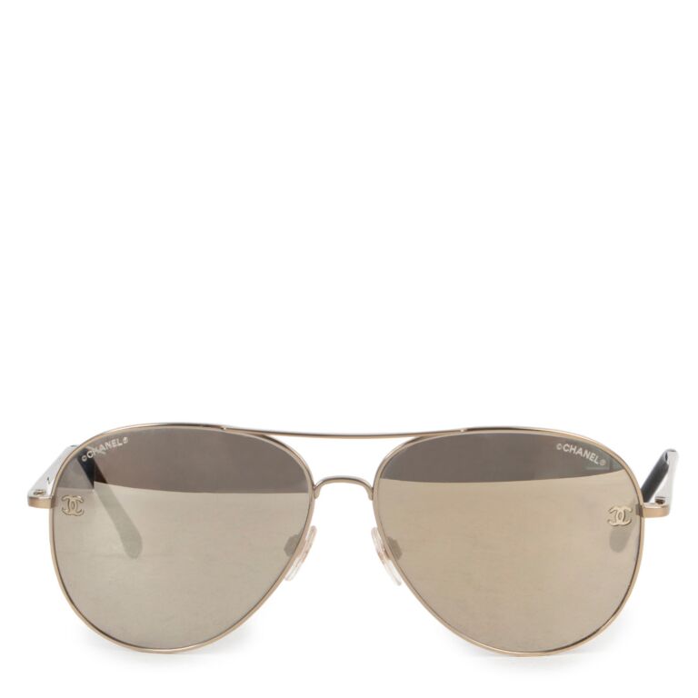 Chanel 4189TQ 395/4N Aviator Sunglasses Pale Gold / Gold CC Logo | eBay