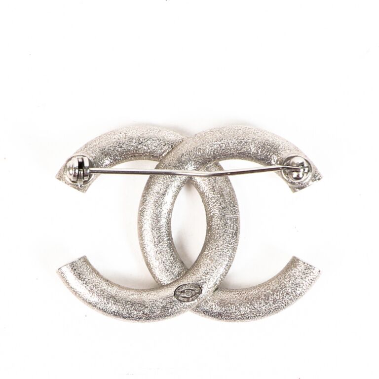 CHANEL NEW CC Silver Baguette Crystal Evening Lapel Brooch in Box