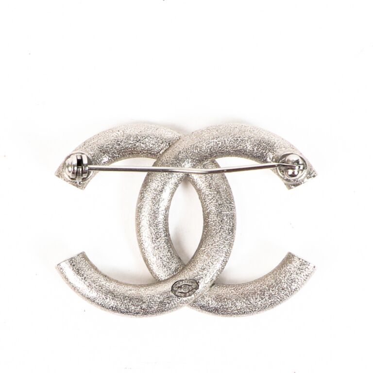 Chanel Strass CC Brooch Silver