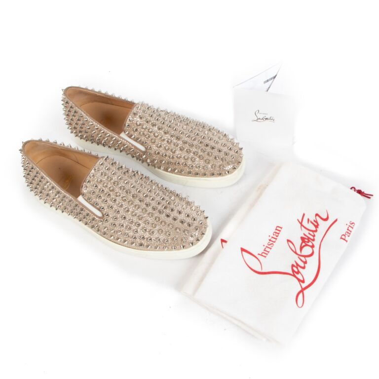 Christian Louboutin スパイクローファー シルバー Pilouta Jane Spikes leather ballet flats in silver