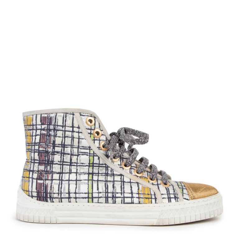 Chanel Multicolor Metallic Tweed High-Top Sneakers - Size 36,5