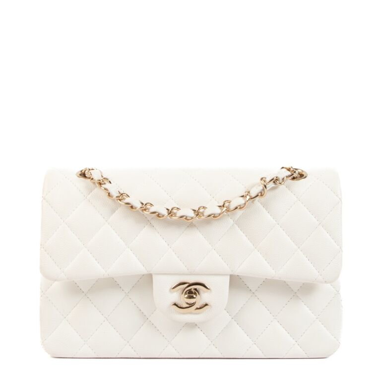 Chanel White Caviar Small Classic Flap Bag ○ Labellov ○ Buy and