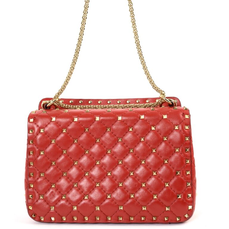 Valentino Dark Red Quilted Nappa Leather Rockstud Spike Large Shoulder Bag