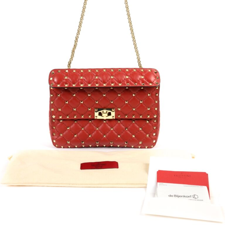 Valentino, Bags, Valentino Rockstud Bag Spike Format Medium Likenew Red  Color Golden Har