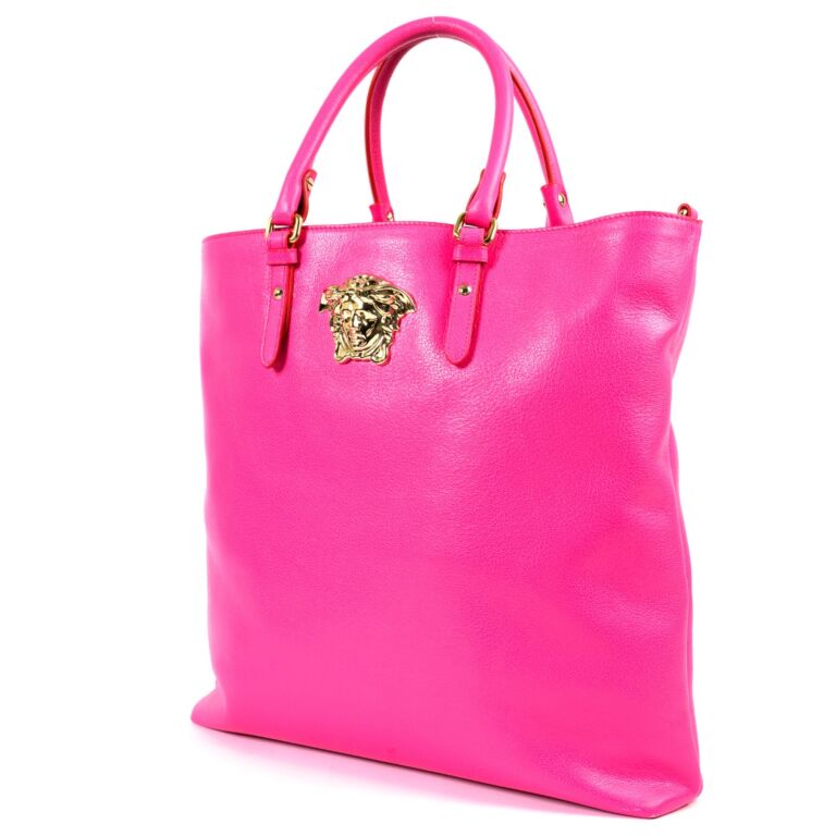 NEW VERSACE PALAZZO PINK LEATHER SHOPPING TOTE BAG