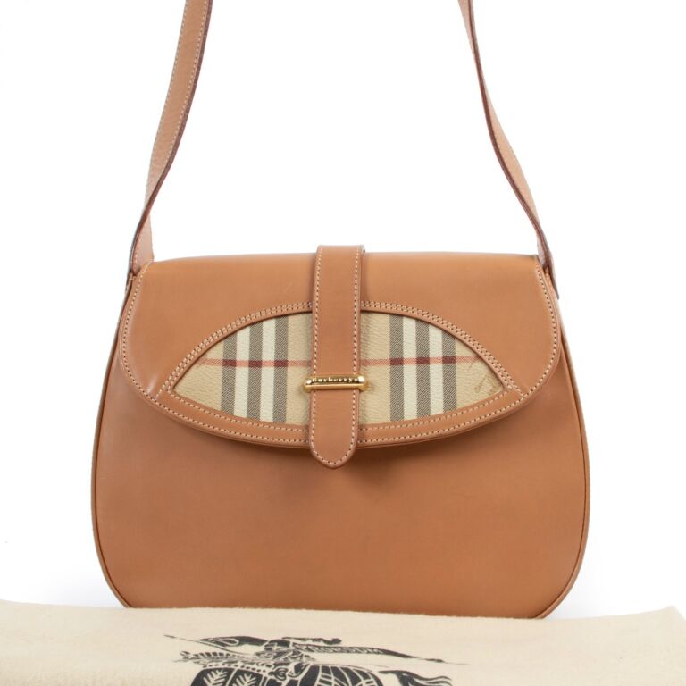 Burberry Vintage Saddle Camel Check Crossbody Bag Labellov