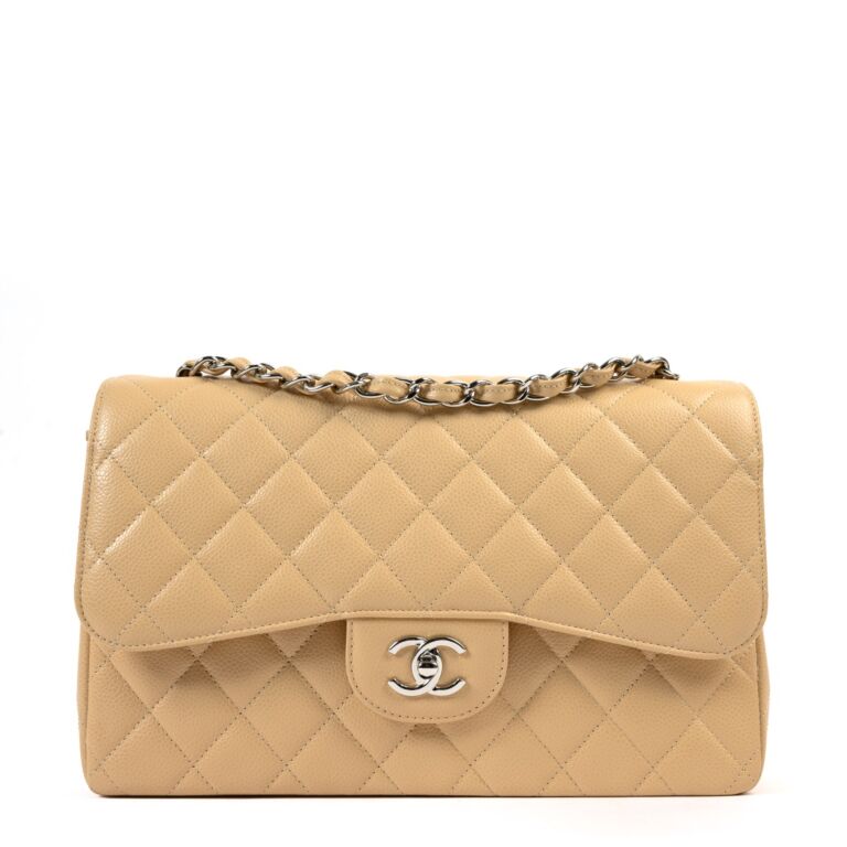 *reserved* Chanel Beige Caviar Leather Classic Flap Bag Jumbo Labellov ...
