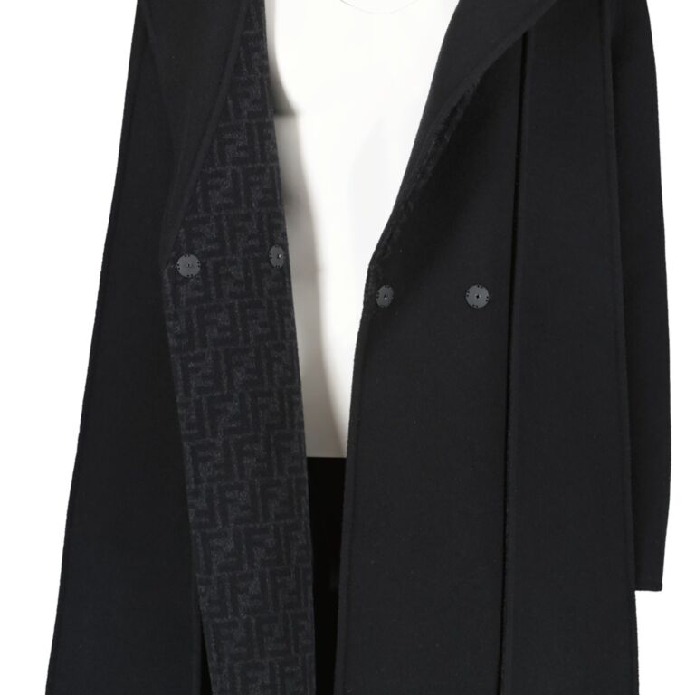 Fendi Autumn Winter 2021 Black Wool Coat With Belt Size FR36