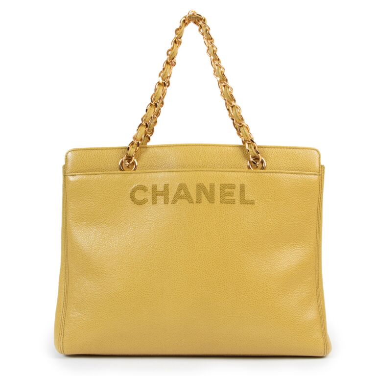 Mustard Yellow Caviar Leather Timeless CC Chain Tote Bag