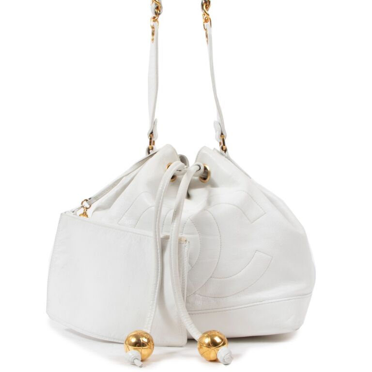 Chanel 1990s Vintage White Gold Ball CC Small Bucket Bag