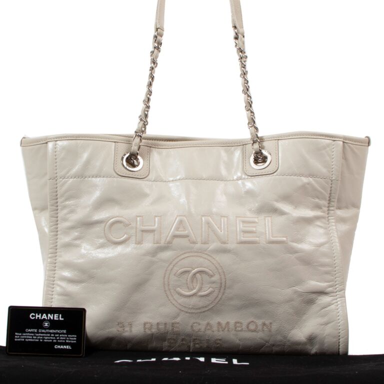 Chanel White Glazed Leather Small Deauville Tote Bag ○ Labellov ○ Buy and  Sell Authentic Luxury