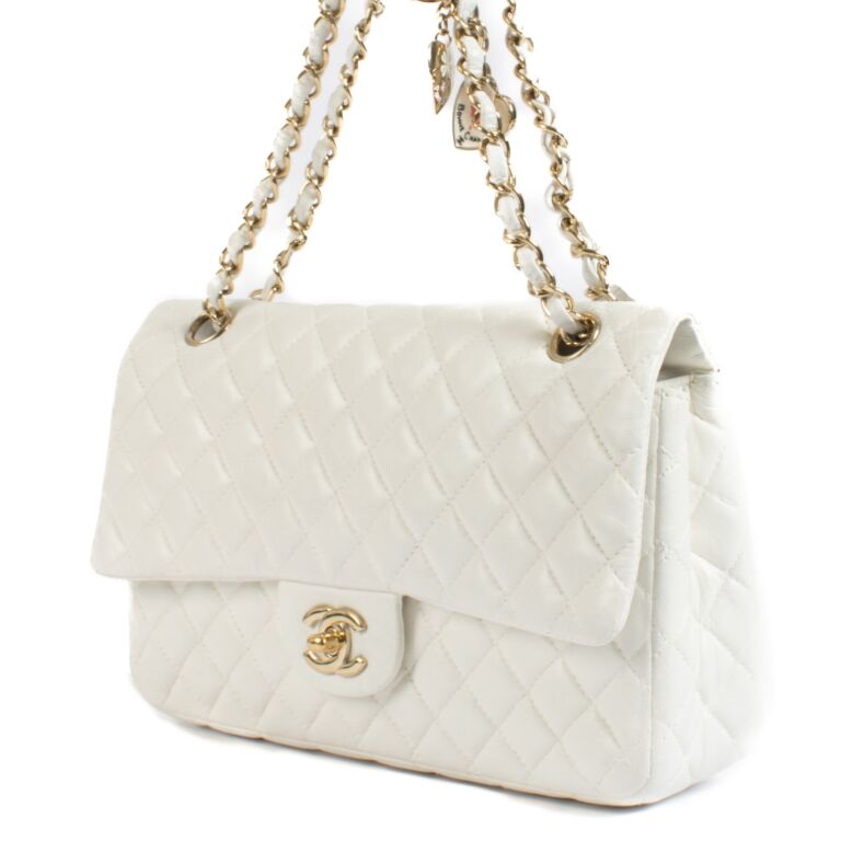 Chanel White Limited Edition Valentine s Day Charm Medium Classic Bag Labellov Buy and Sell Authentic Luxury