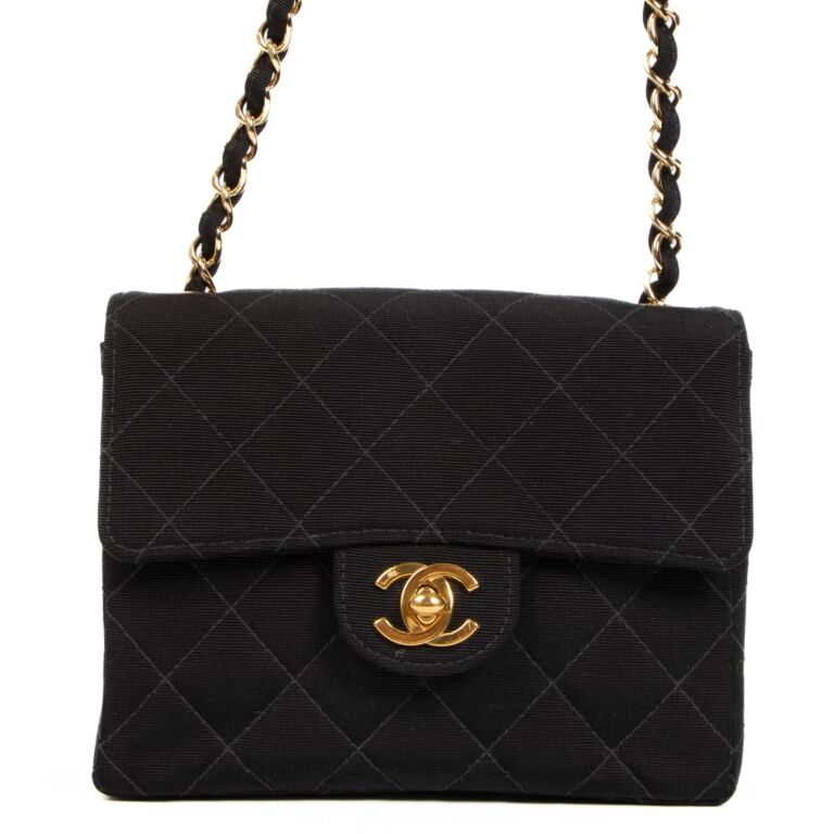 Chanel Black Fabric Mini Square Classic Flap Bag Labellov