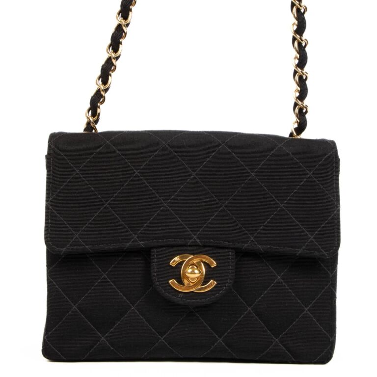 Chanel Black Fabric Mini Square Classic Flap Bag ○ Labellov