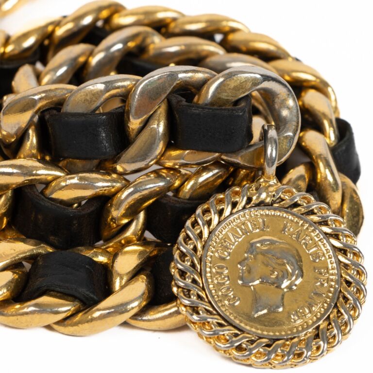 Bonhams : Chanel a Gold Chunky Mademoiselle Medallion Coin Belt