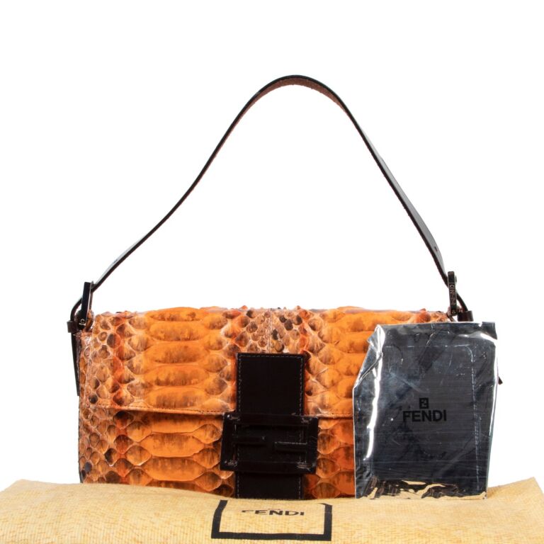 Fendi Orange Python Baguette Shoulder Bag Labellov Buy and Sell Authentic Luxury