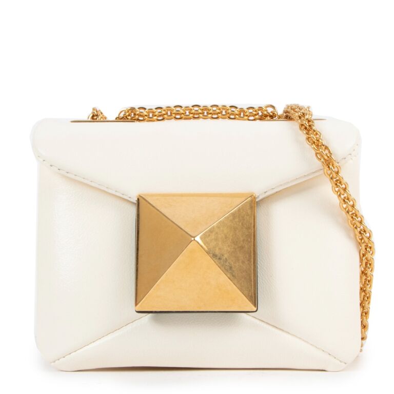 Valentino Garavani White One Stud Nappa Micro Chain Crossbody Bag