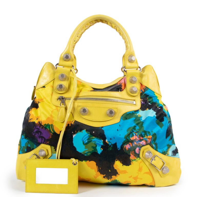 Balenciaga Yellow Floral Print Satin Giant 21 Velo Bag