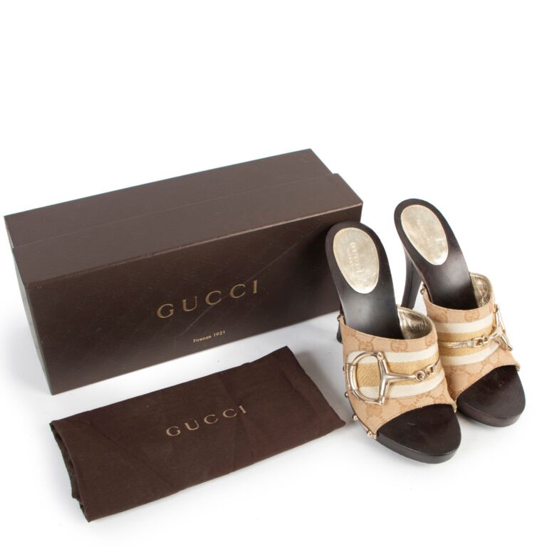 早割 旅行 GG Gucci Canvas 38 Size - Heels Mules Clogs Horsebit 靴