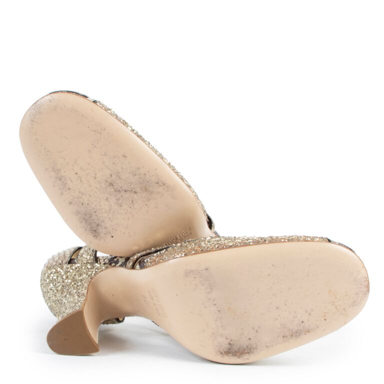 Miu Miu Glitter & Python Gold Heels - Size 38,5 ○ Labellov