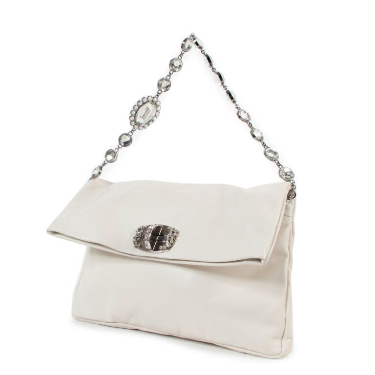 高級感 Miu Miu White Crystal Cloqué Fold-over Bag ○ Labellov バッグ