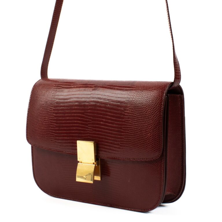Celine Burgundy Lizard Medium Classic Box Bag Labellov Buy and Sell Authentic Luxury