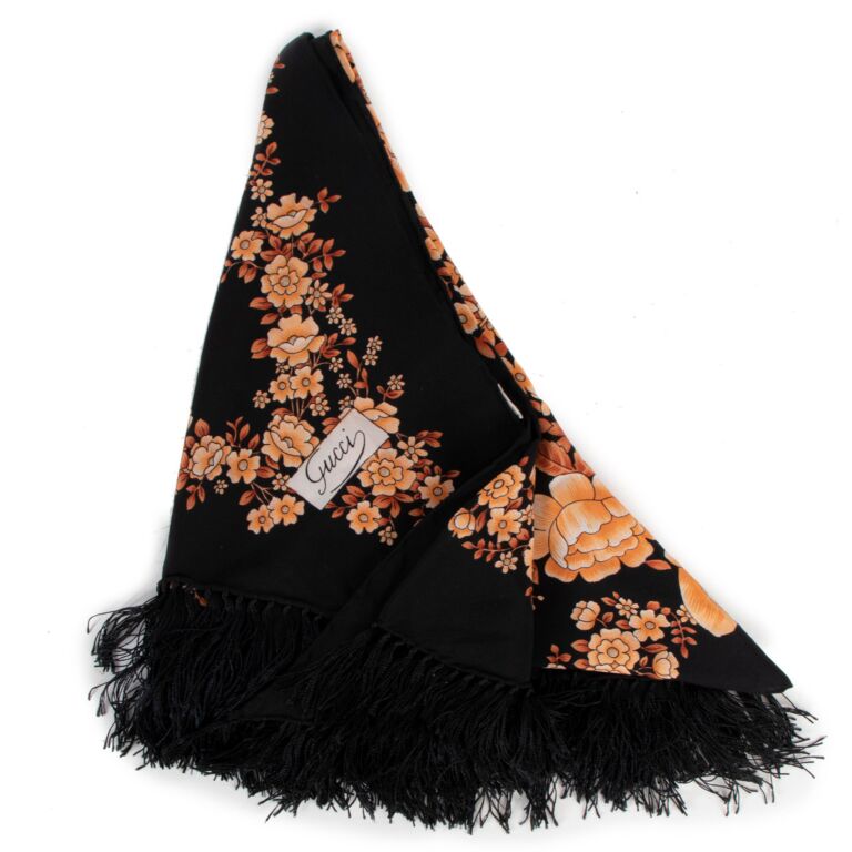 Gucci Vintage Black Floral Fringed Triangle Silk Scarf ○ Labellov ○ Buy and  Sell Authentic Luxury