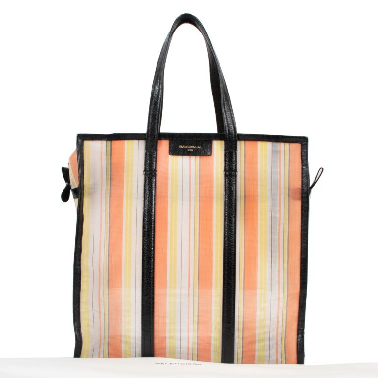 Balenciaga Bazar M Striped Mesh Shopper Tote Bag ○ Labellov
