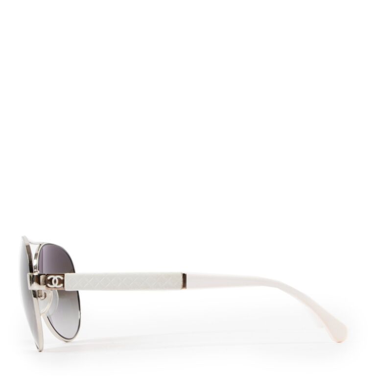 Chanel White Polarized Aviator Sunglasses 4204-Q ○ Labellov