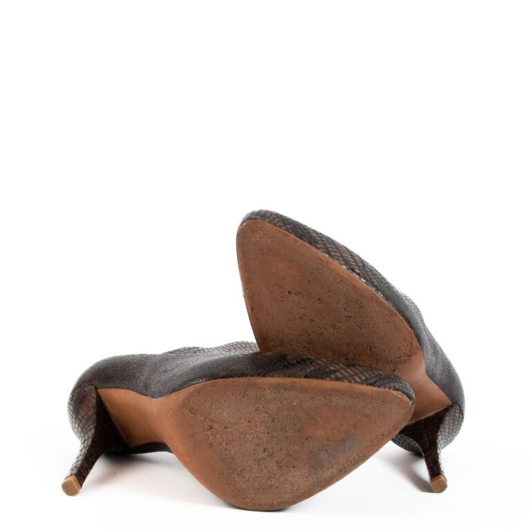 Christian Dior Brown Lizard Embossed Ankle Boots - Size 37,5