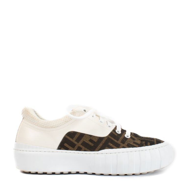 Fendi White Leather FF Jacquard Force Sneakers Size 38 Labellov Buy and Sell Authentic Luxury