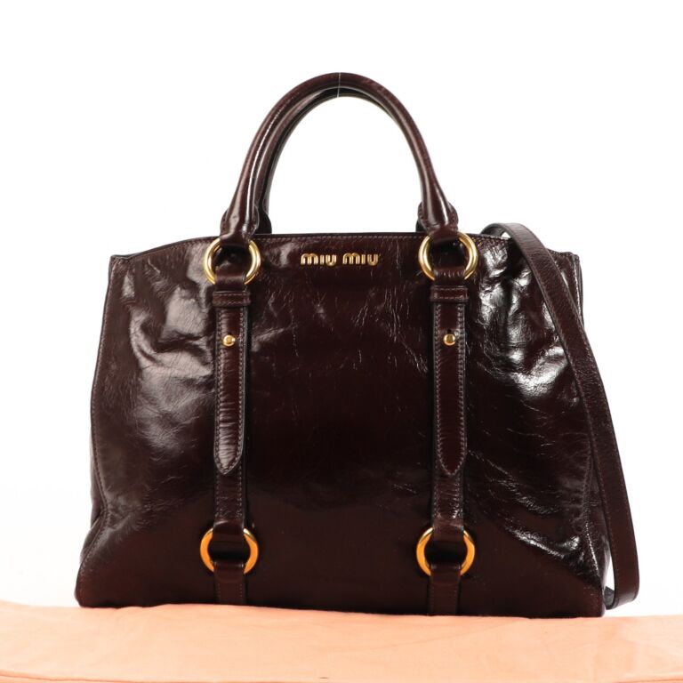 Miu Miu Dark Brown Vitello Lux Tote Bag Labellov Buy and