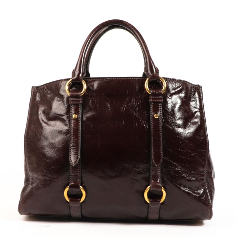 Miu Miu Dark Brown Vitello Lux Tote Bag ○ Labellov ○ Buy