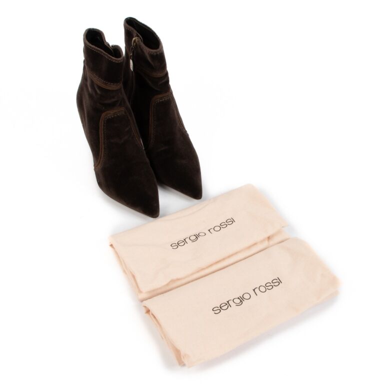 Sergio Rossi Brown Velvet Ankle Boots - Size 37.5 ○ Labellov