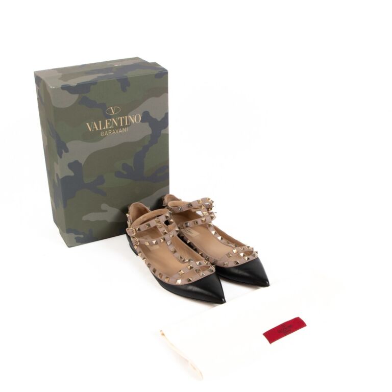 Valentino cage rockstud leather ballerina flat top