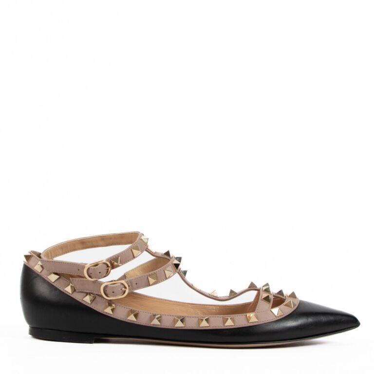 Valentino cage rockstud leather ballerina sale flat